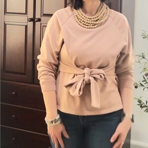 Tie-Waist Pullover Sweatshirt Long Sleeve Shirt